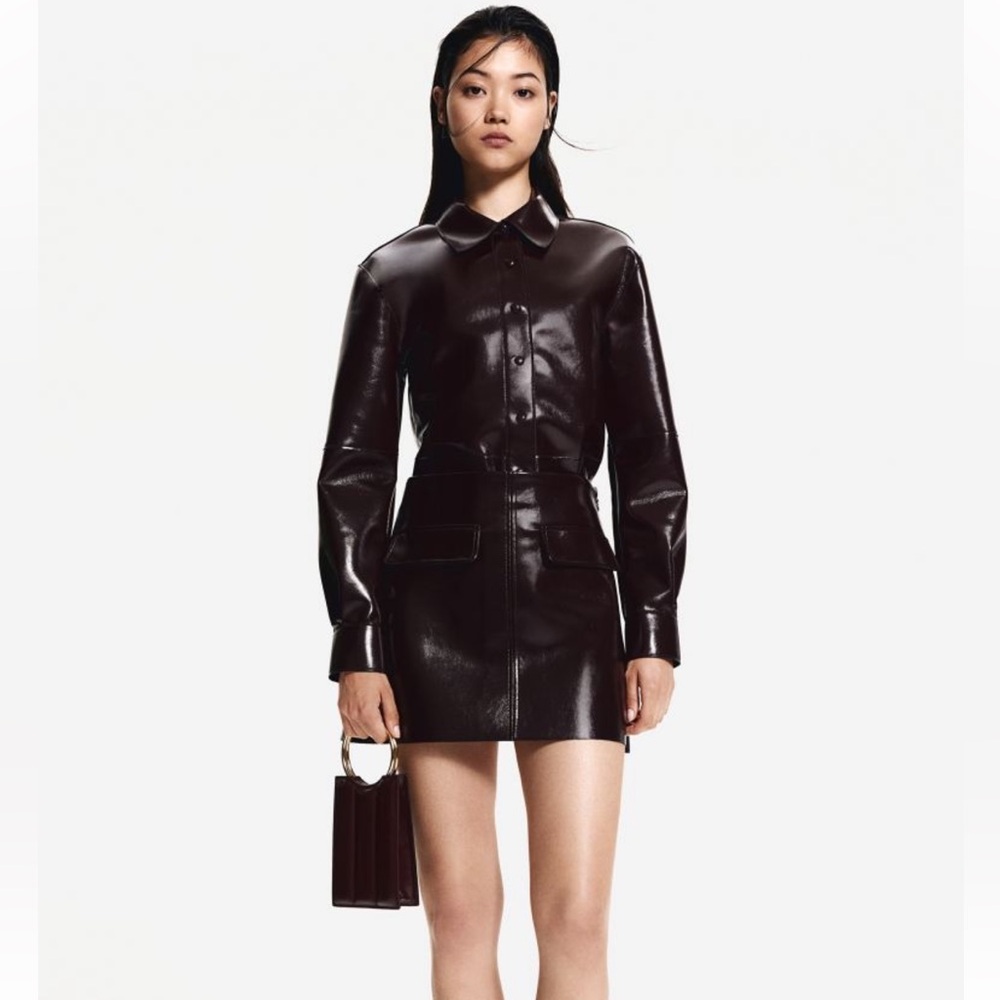 H and M Coated burgundy vinyl leather mini skirt medium